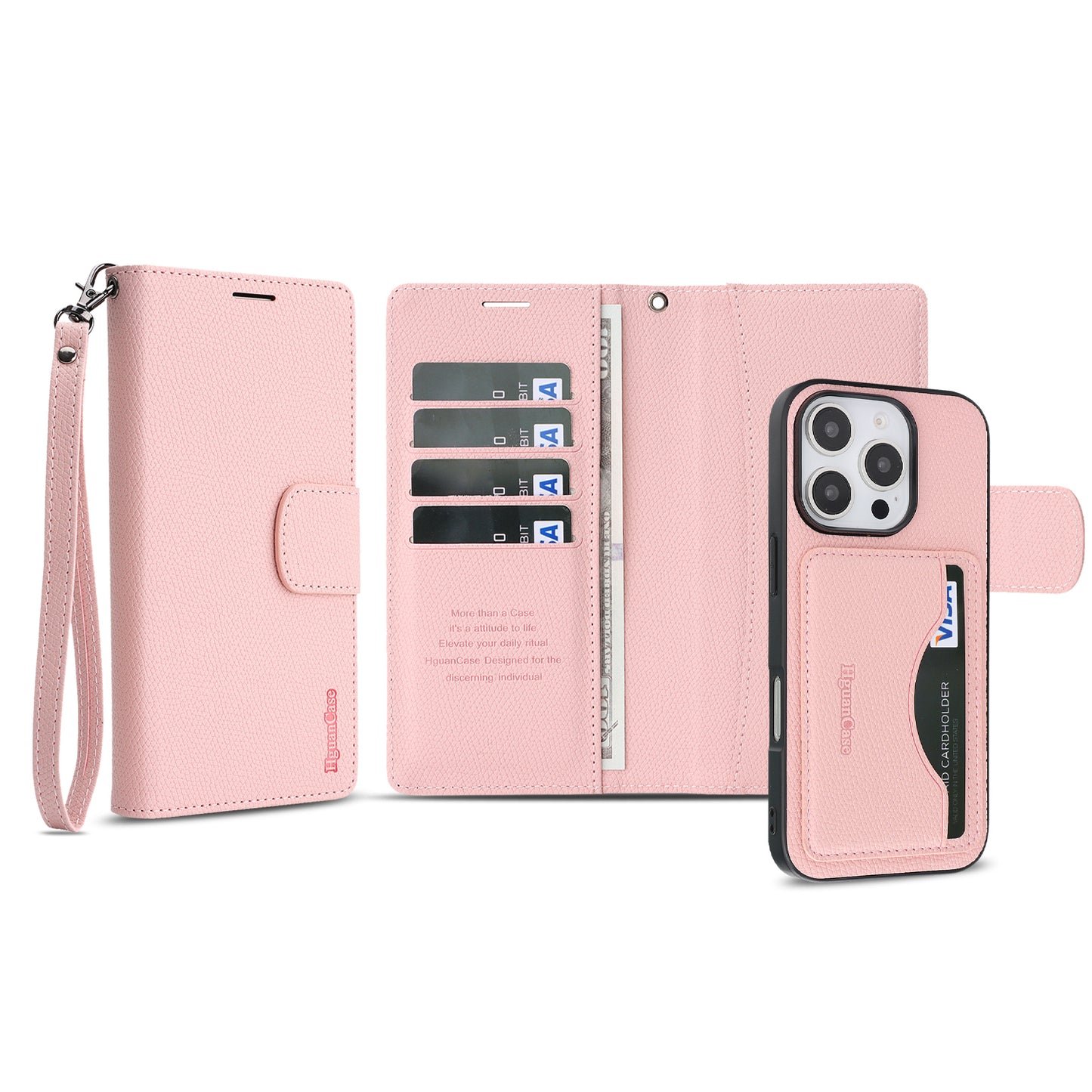 For iPhone 16 Pro Max HGUANCASE Case Wallet Stand Detachable Vintage Leather Phone Cover with Wrist Strap