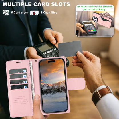 For iPhone 16 Pro Max HGUANCASE Case Wallet Stand Detachable Vintage Leather Phone Cover with Wrist Strap