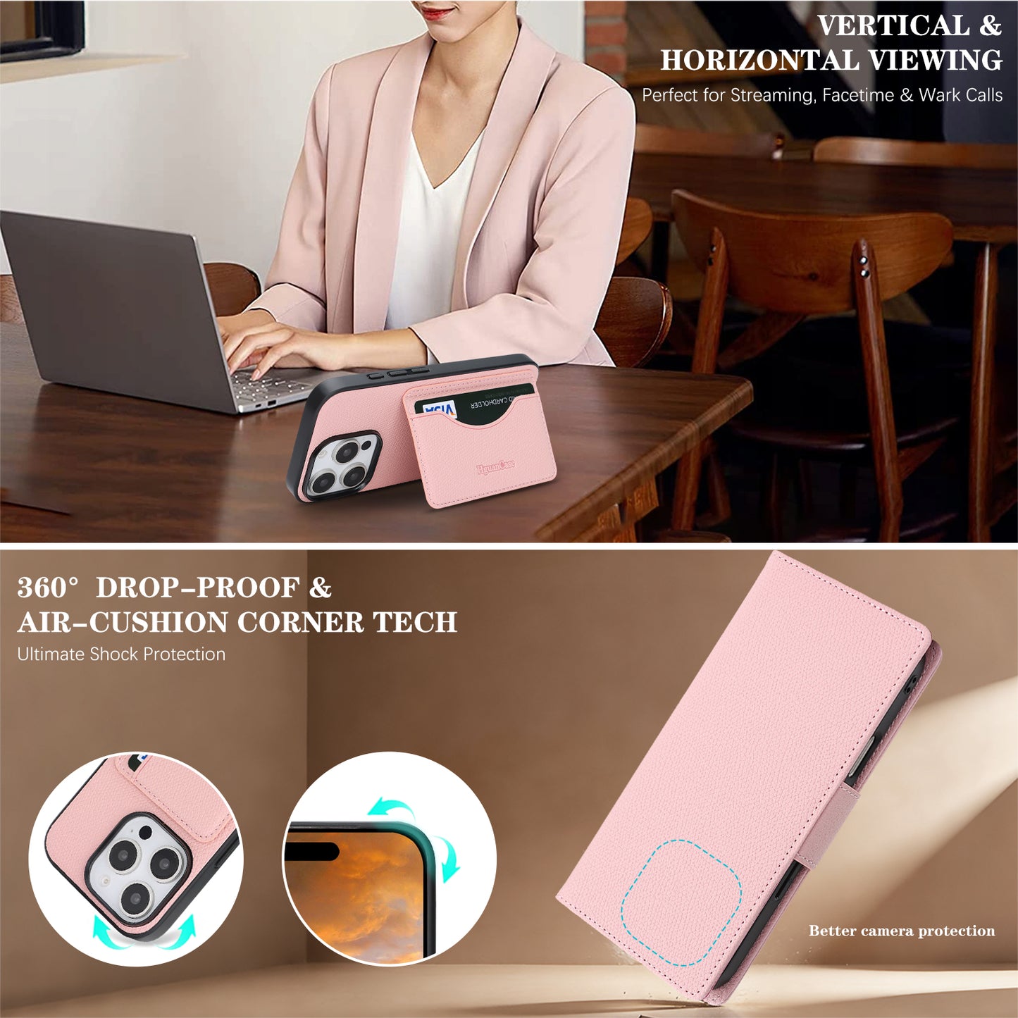 For iPhone 16 Pro Max HGUANCASE Case Wallet Stand Detachable Vintage Leather Phone Cover with Wrist Strap