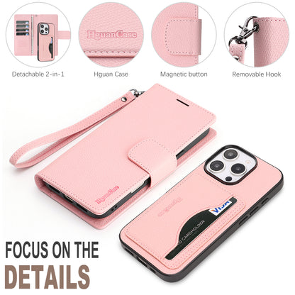 For iPhone 16 Pro Max HGUANCASE Case Wallet Stand Detachable Vintage Leather Phone Cover with Wrist Strap