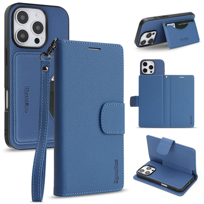 For iPhone 16 Pro Max HGUANCASE Case Wallet Stand Detachable Vintage Leather Phone Cover with Wrist Strap