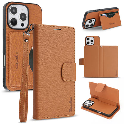 For iPhone 16 Pro Max HGUANCASE Case Wallet Stand Detachable Vintage Leather Phone Cover with Wrist Strap