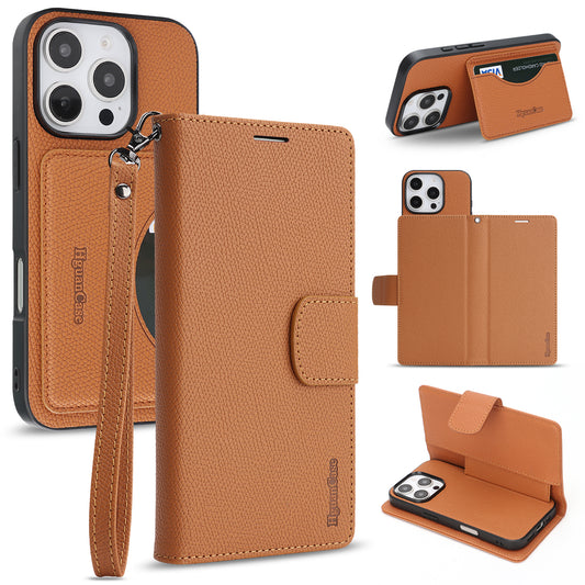 For iPhone 16 Pro Max HGUANCASE Case Wallet Stand Detachable Vintage Leather Phone Cover with Wrist Strap
