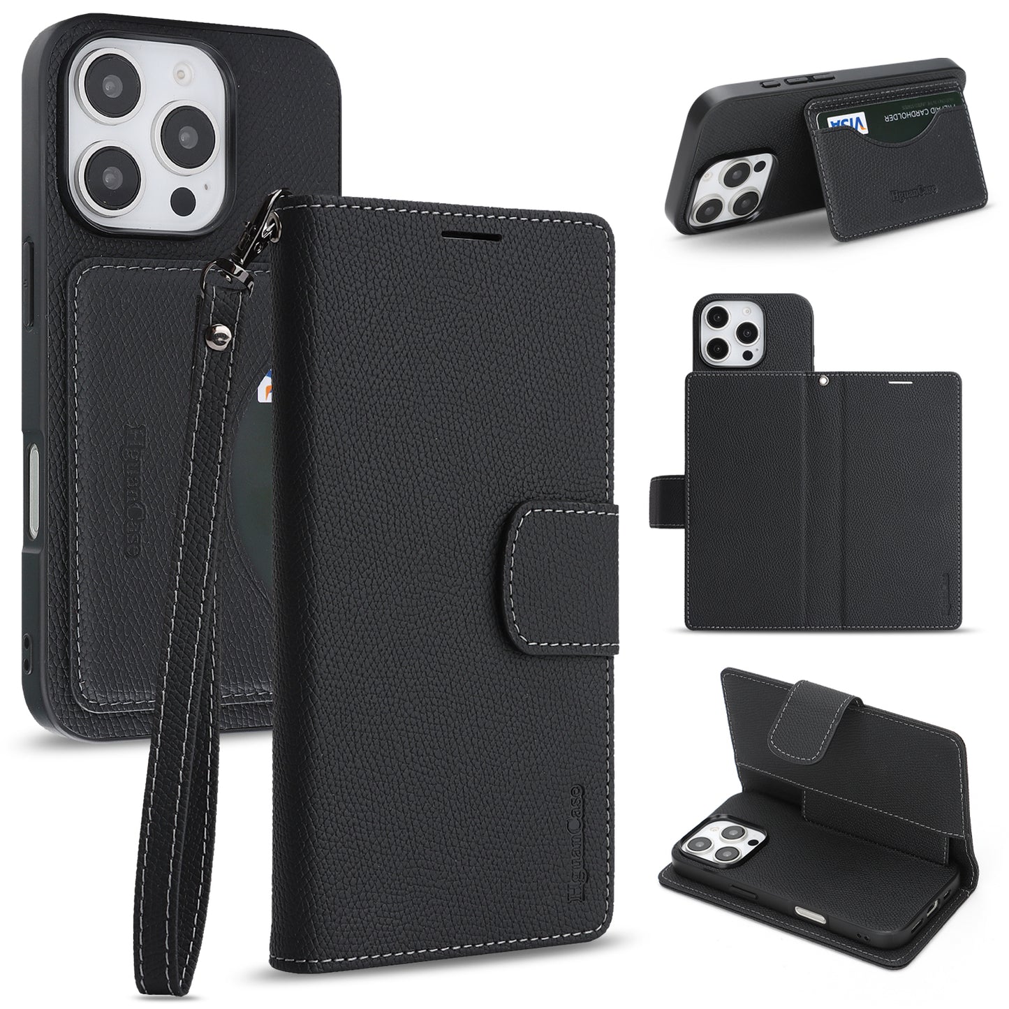 For iPhone 16 Pro Max HGUANCASE Case Wallet Stand Detachable Vintage Leather Phone Cover with Wrist Strap