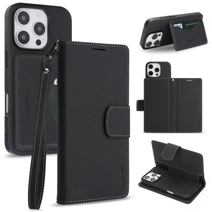For iPhone 16 Pro Max HGUANCASE Case Wallet Stand Detachable Vintage Leather Phone Cover with Wrist Strap