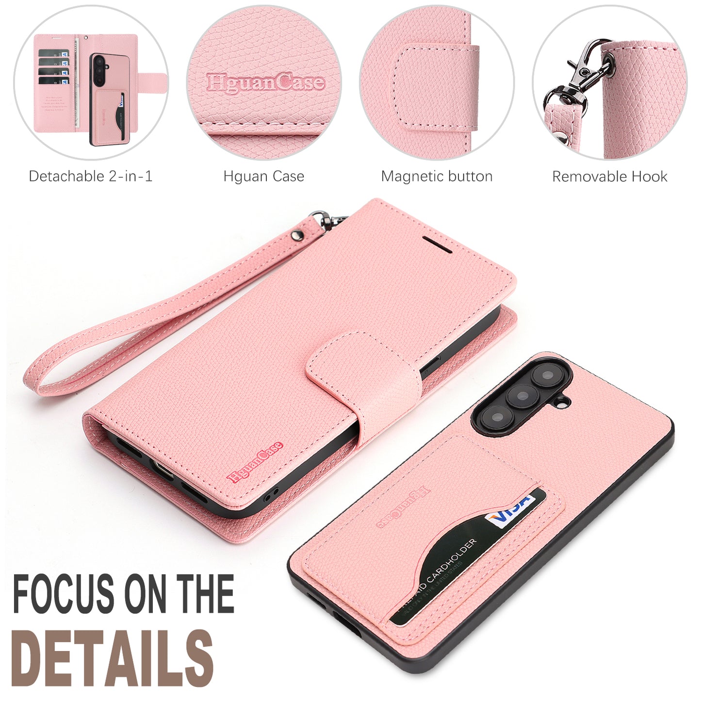 For Samsung Galaxy S26+ HGUANCASE Case Wallet Stand Detachable Vintage Leather Phone Cover with Wrist Strap