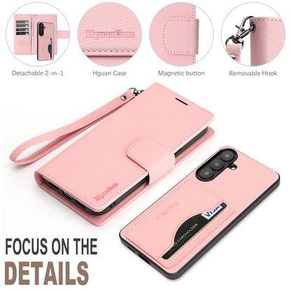 For Samsung Galaxy S26+ HGUANCASE Case Wallet Stand Detachable Vintage Leather Phone Cover with Wrist Strap