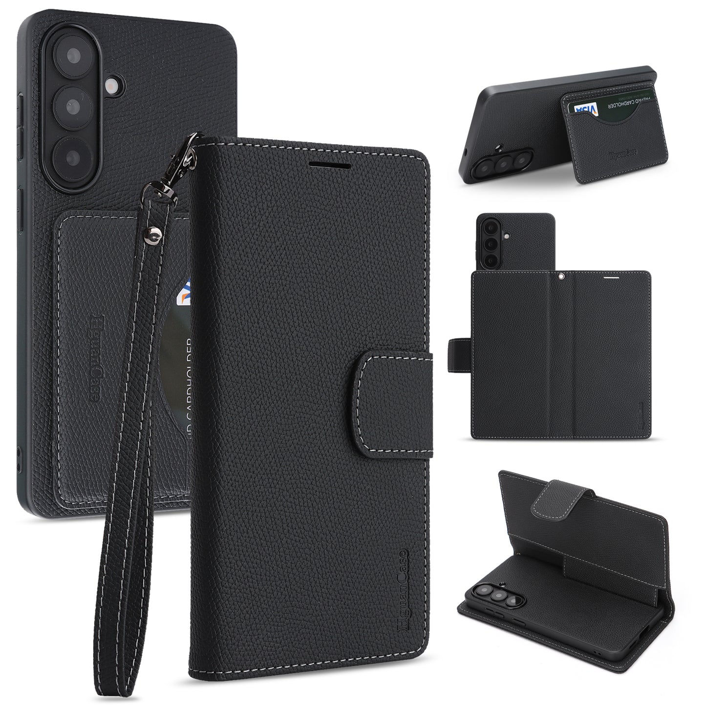 For Samsung Galaxy S26+ HGUANCASE Case Wallet Stand Detachable Vintage Leather Phone Cover with Wrist Strap