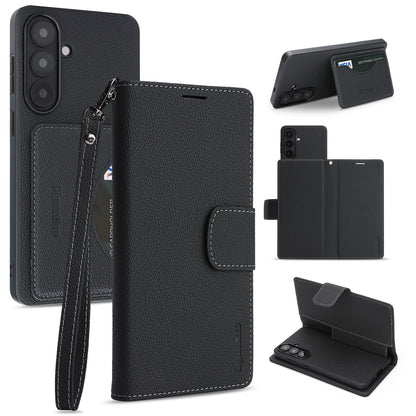 For Samsung Galaxy S26+ HGUANCASE Case Wallet Stand Detachable Vintage Leather Phone Cover with Wrist Strap