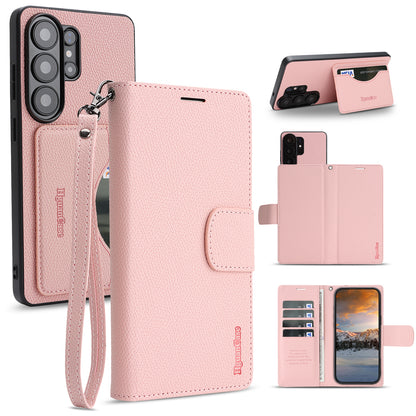 For Samsung Galaxy S25 Ultra HGUANCASE Case Wallet Stand Detachable Vintage Leather Phone Cover with Wrist Strap