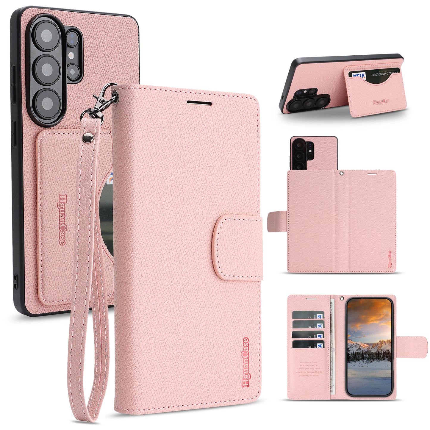 For Samsung Galaxy S25 Ultra HGUANCASE Case Wallet Stand Detachable Vintage Leather Phone Cover with Wrist Strap