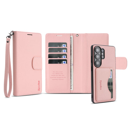 For Samsung Galaxy S25 Ultra HGUANCASE Case Wallet Stand Detachable Vintage Leather Phone Cover with Wrist Strap