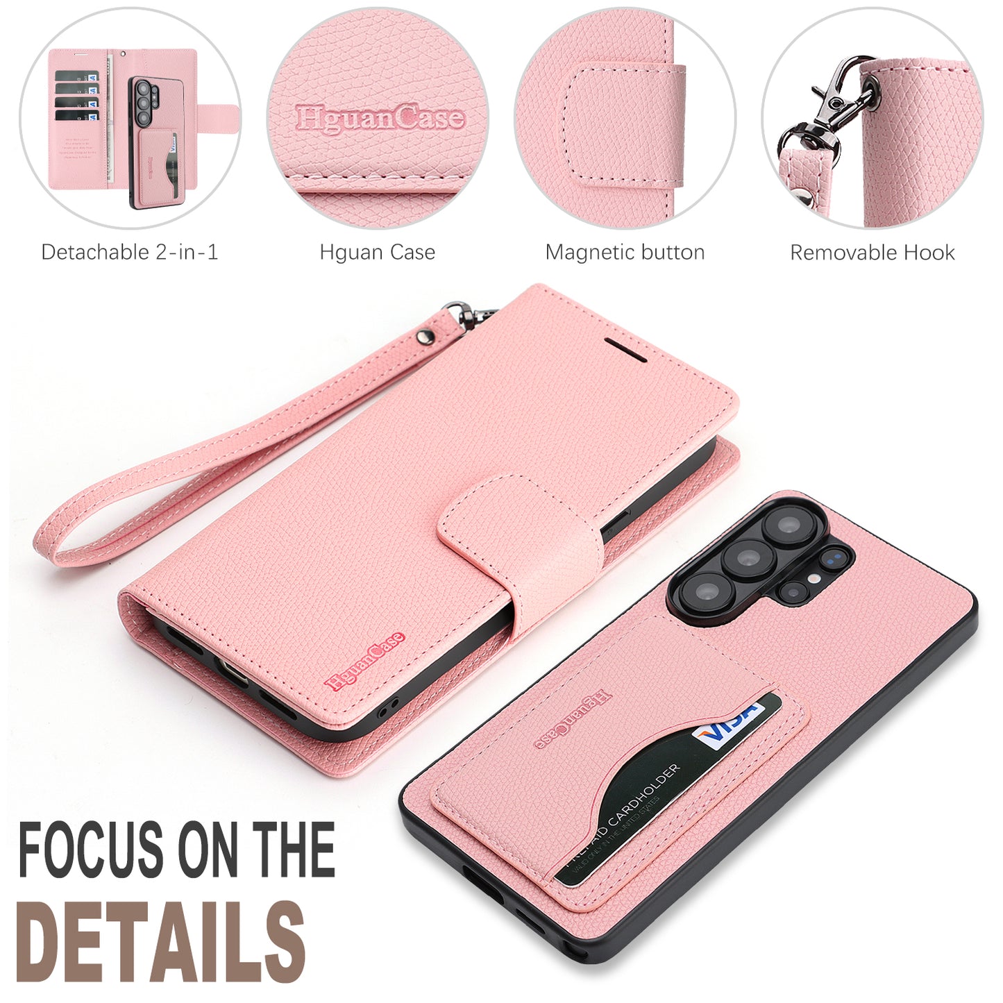 For Samsung Galaxy S25 Ultra HGUANCASE Case Wallet Stand Detachable Vintage Leather Phone Cover with Wrist Strap