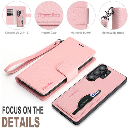 For Samsung Galaxy S25 Ultra HGUANCASE Case Wallet Stand Detachable Vintage Leather Phone Cover with Wrist Strap