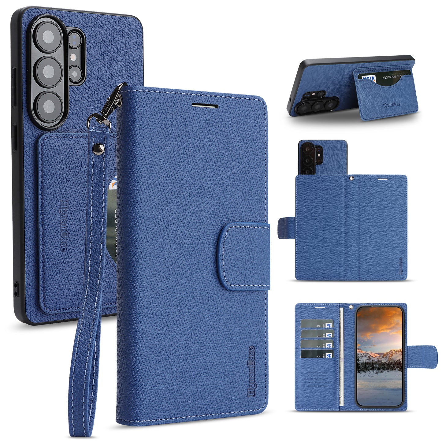 For Samsung Galaxy S25 Ultra HGUANCASE Case Wallet Stand Detachable Vintage Leather Phone Cover with Wrist Strap