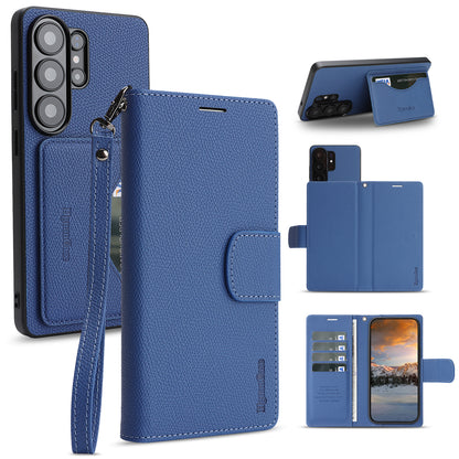 For Samsung Galaxy S25 Ultra HGUANCASE Case Wallet Stand Detachable Vintage Leather Phone Cover with Wrist Strap