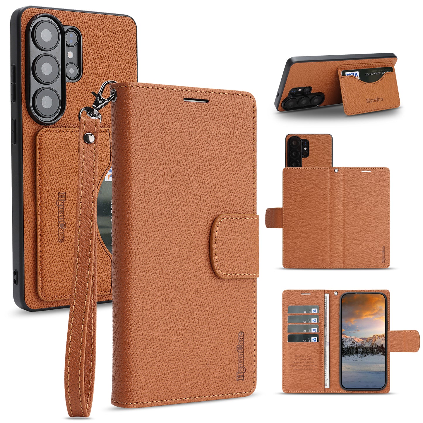 For Samsung Galaxy S25 Ultra HGUANCASE Case Wallet Stand Detachable Vintage Leather Phone Cover with Wrist Strap