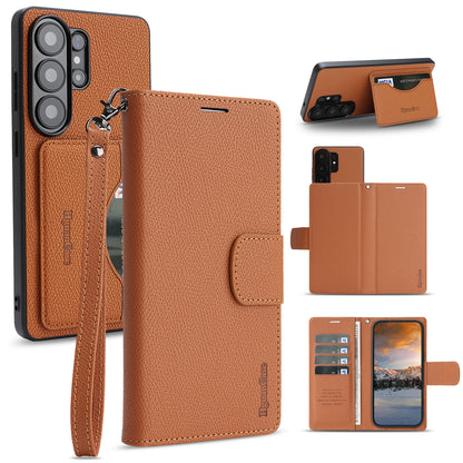 For Samsung Galaxy S25 Ultra HGUANCASE Case Wallet Stand Detachable Vintage Leather Phone Cover with Wrist Strap