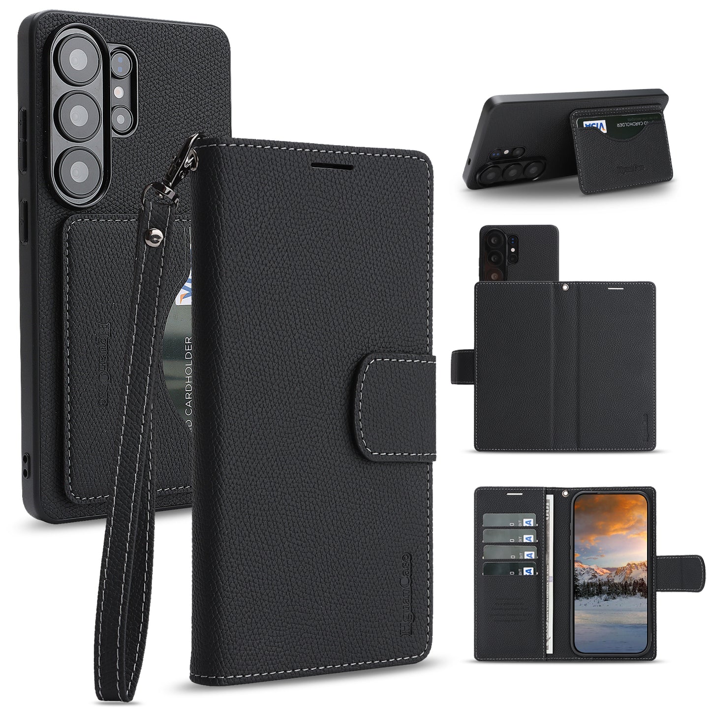 For Samsung Galaxy S25 Ultra HGUANCASE Case Wallet Stand Detachable Vintage Leather Phone Cover with Wrist Strap