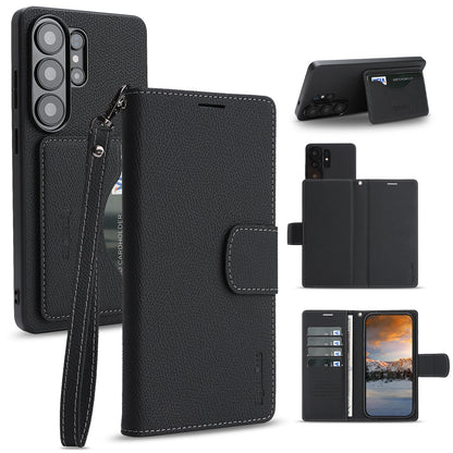 For Samsung Galaxy S25 Ultra HGUANCASE Case Wallet Stand Detachable Vintage Leather Phone Cover with Wrist Strap