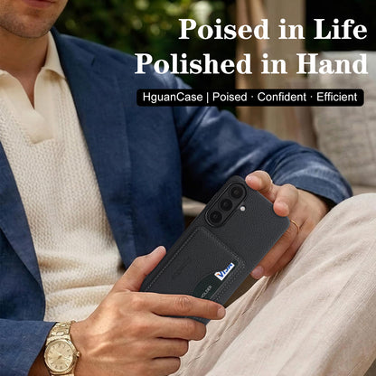 For Samsung Galaxy S26+ HGUANCASE Case Vintage Leather TPU Phone Cover with Magnetic Card Holder Kickstand