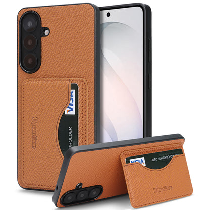 For Samsung Galaxy S26+ HGUANCASE Case Vintage Leather TPU Phone Cover with Magnetic Card Holder Kickstand