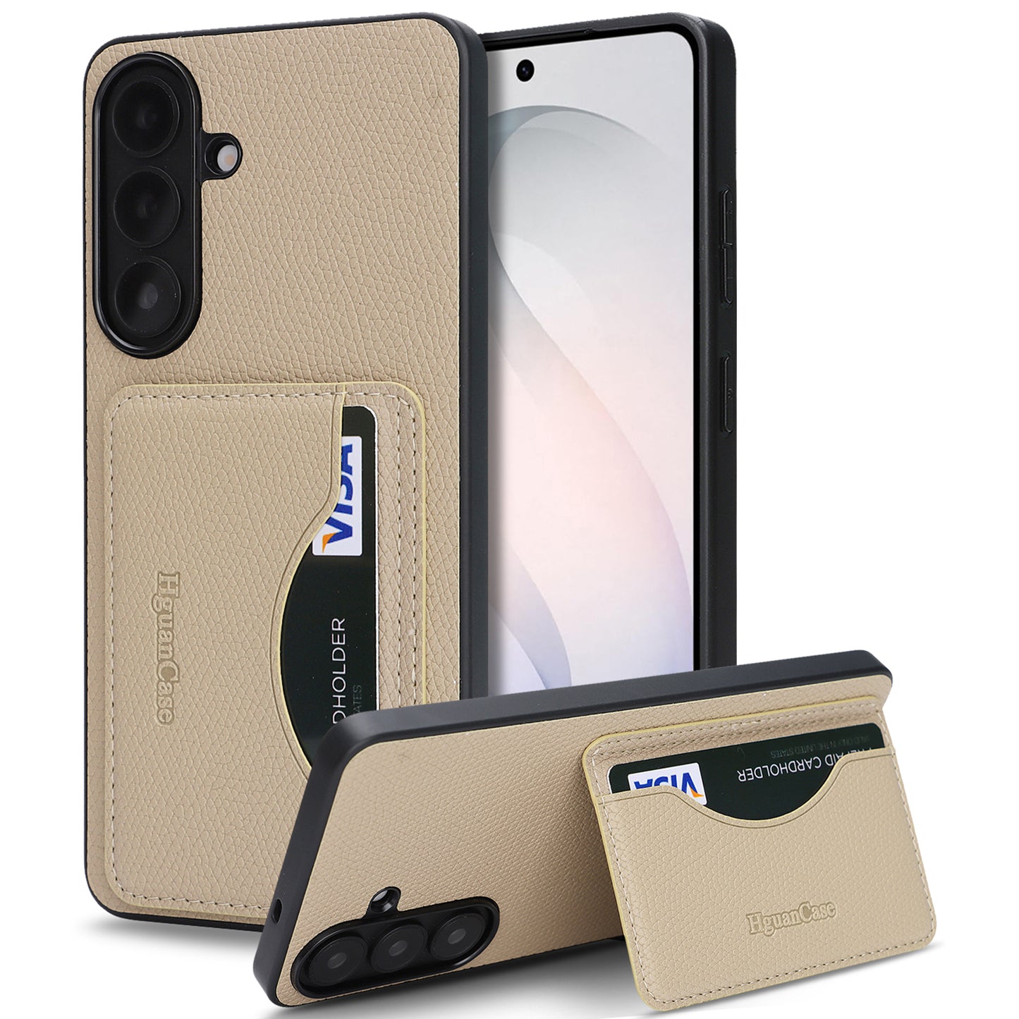 For Samsung Galaxy S26+ HGUANCASE Case Vintage Leather TPU Phone Cover with Magnetic Card Holder Kickstand