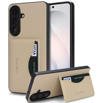 For Samsung Galaxy S26+ HGUANCASE Case Vintage Leather TPU Phone Cover with Magnetic Card Holder Kickstand