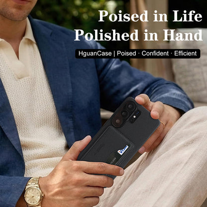 For Samsung Galaxy S25 Ultra HGUANCASE Case Vintage Leather TPU Phone Cover with Magnetic Card Holder Kickstand
