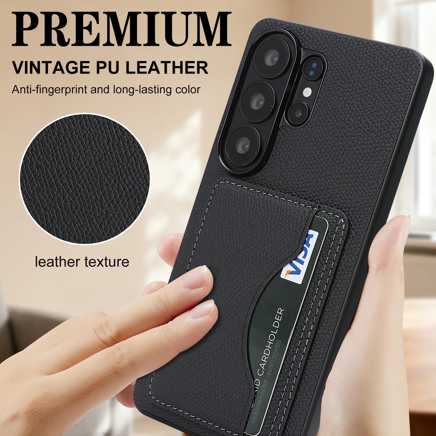 For Samsung Galaxy S25 Ultra HGUANCASE Case Vintage Leather TPU Phone Cover with Magnetic Card Holder Kickstand