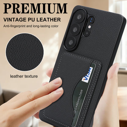 For Samsung Galaxy S25 Ultra HGUANCASE Case Vintage Leather TPU Phone Cover with Magnetic Card Holder Kickstand