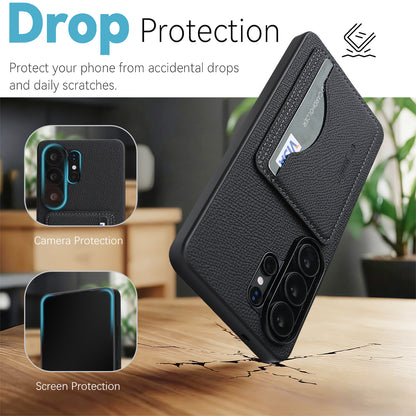 For Samsung Galaxy S25 Ultra HGUANCASE Case Vintage Leather TPU Phone Cover with Magnetic Card Holder Kickstand