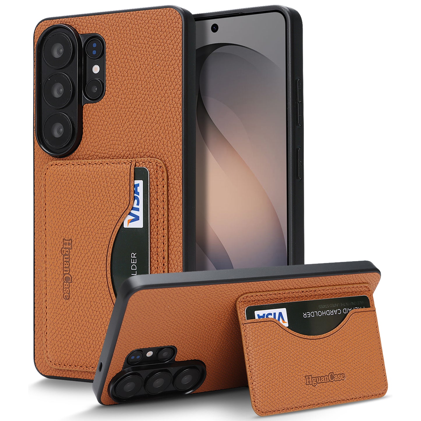 For Samsung Galaxy S25 Ultra HGUANCASE Case Vintage Leather TPU Phone Cover with Magnetic Card Holder Kickstand