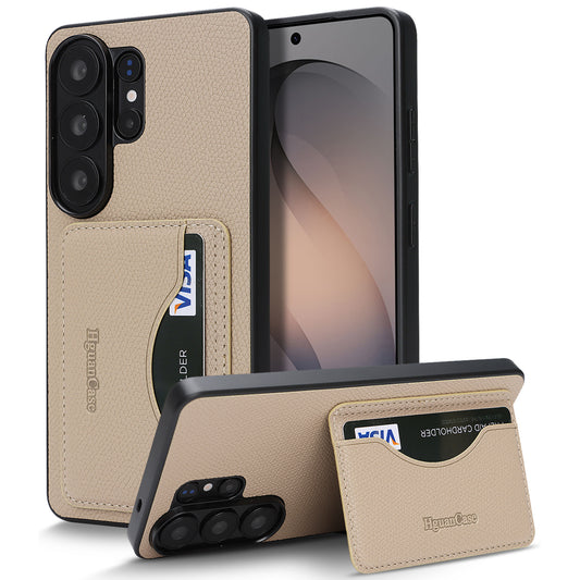 For Samsung Galaxy S25 Ultra HGUANCASE Case Vintage Leather TPU Phone Cover with Magnetic Card Holder Kickstand