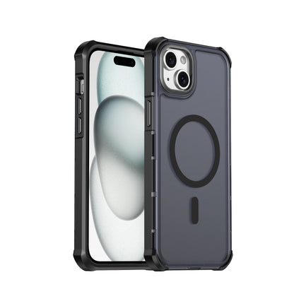 For iPhone 15 Plus Magnetic Case Electroplated Frame Skin-touch TPU+PC Phone Cover