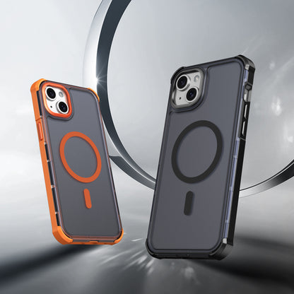 For iPhone 15 Plus Magnetic Case Electroplated Frame Skin-touch TPU+PC Phone Cover