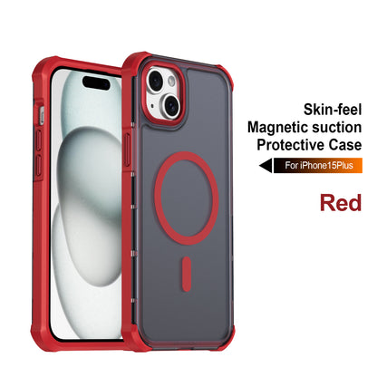 For iPhone 15 Plus Magnetic Case Electroplated Frame Skin-touch TPU+PC Phone Cover
