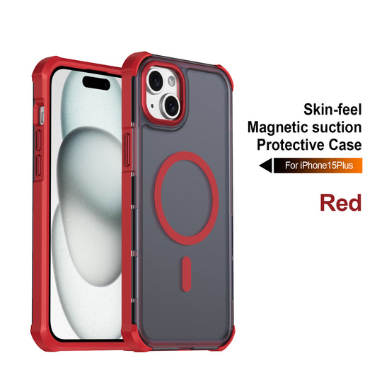 For iPhone 15 Plus Magnetic Case Electroplated Frame Skin-touch TPU+PC Phone Cover