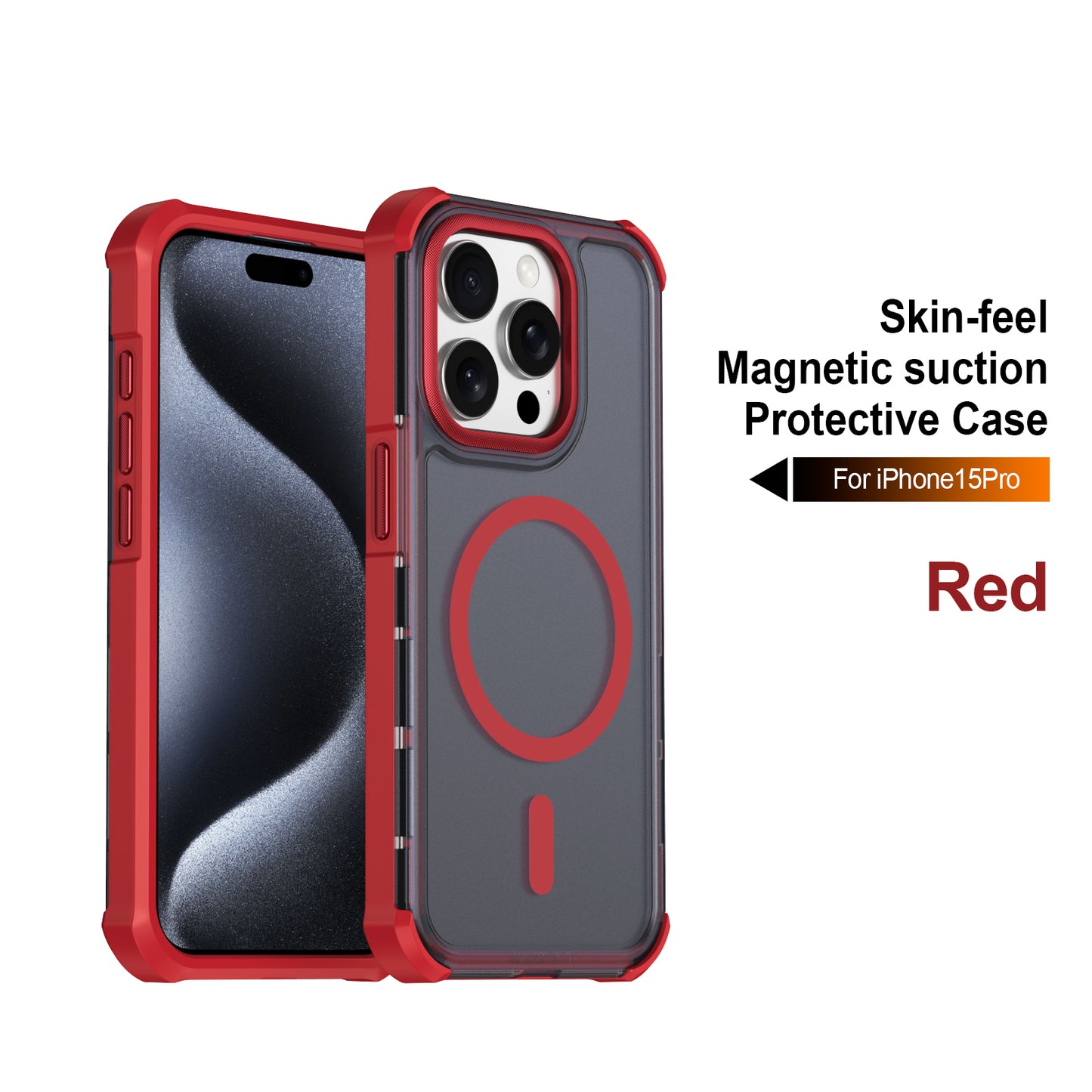 For iPhone 15 Pro Magnetic Case Electroplated Frame Skin-touch TPU+PC Phone Cover