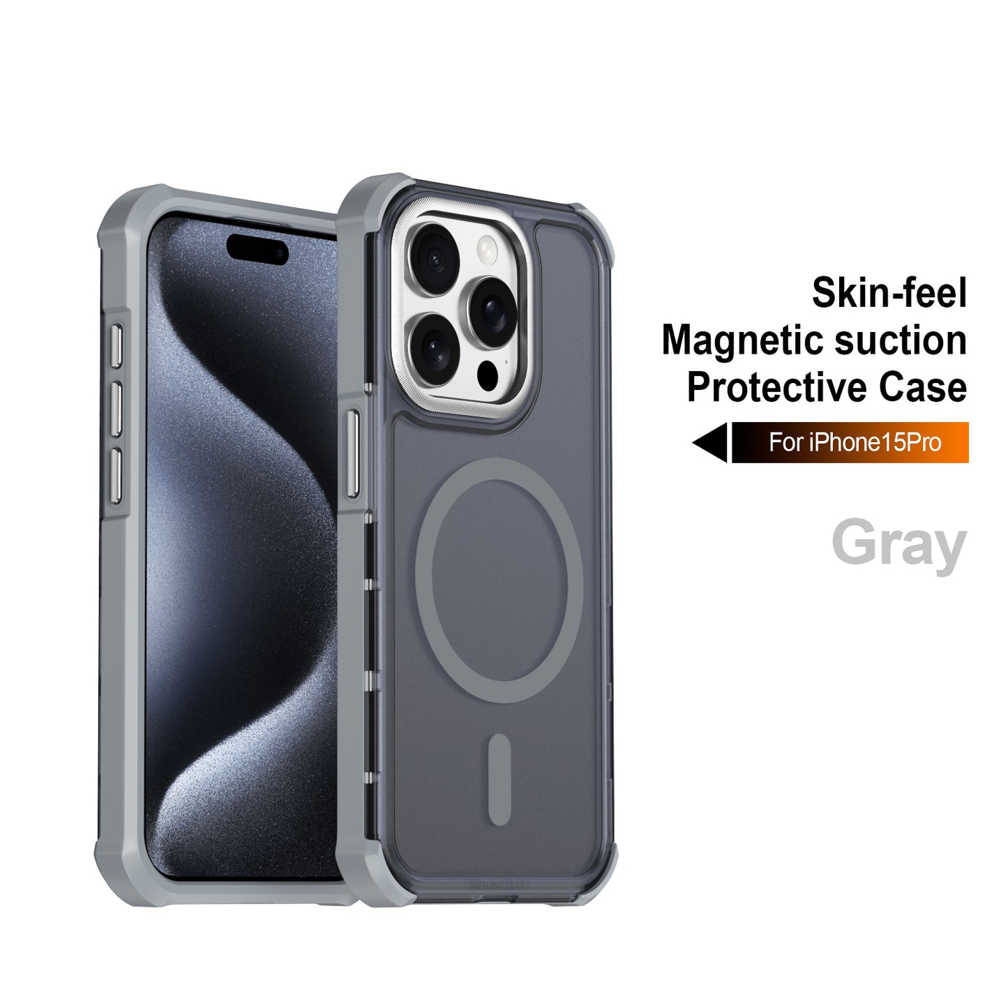 For iPhone 15 Pro Magnetic Case Electroplated Frame Skin-touch TPU+PC Phone Cover