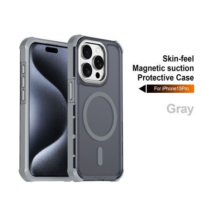 For iPhone 15 Pro Magnetic Case Electroplated Frame Skin-touch TPU+PC Phone Cover