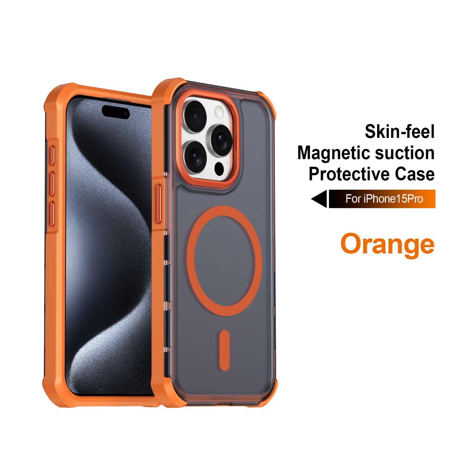 For iPhone 15 Pro Magnetic Case Electroplated Frame Skin-touch TPU+PC Phone Cover