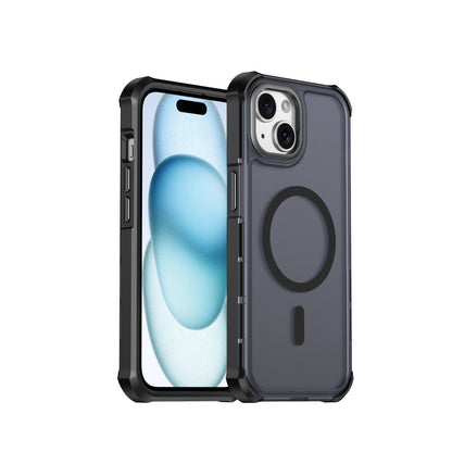 For iPhone 15 Magnetic Case Electroplated Frame Skin-touch TPU+PC Phone Cover