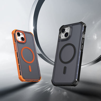 For iPhone 15 Magnetic Case Electroplated Frame Skin-touch TPU+PC Phone Cover