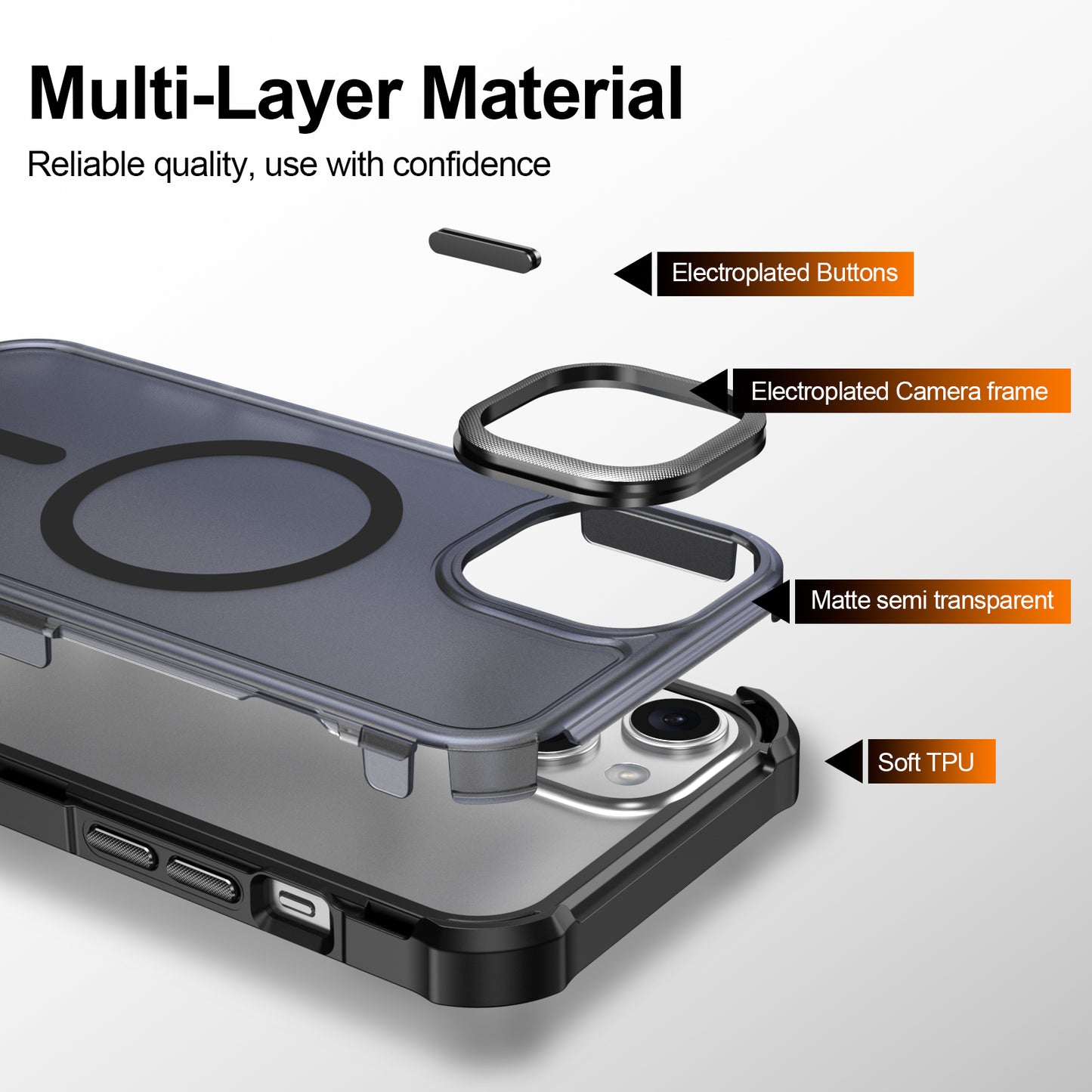 For iPhone 15 Magnetic Case Electroplated Frame Skin-touch TPU+PC Phone Cover