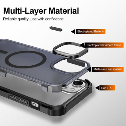 For iPhone 15 Magnetic Case Electroplated Frame Skin-touch TPU+PC Phone Cover