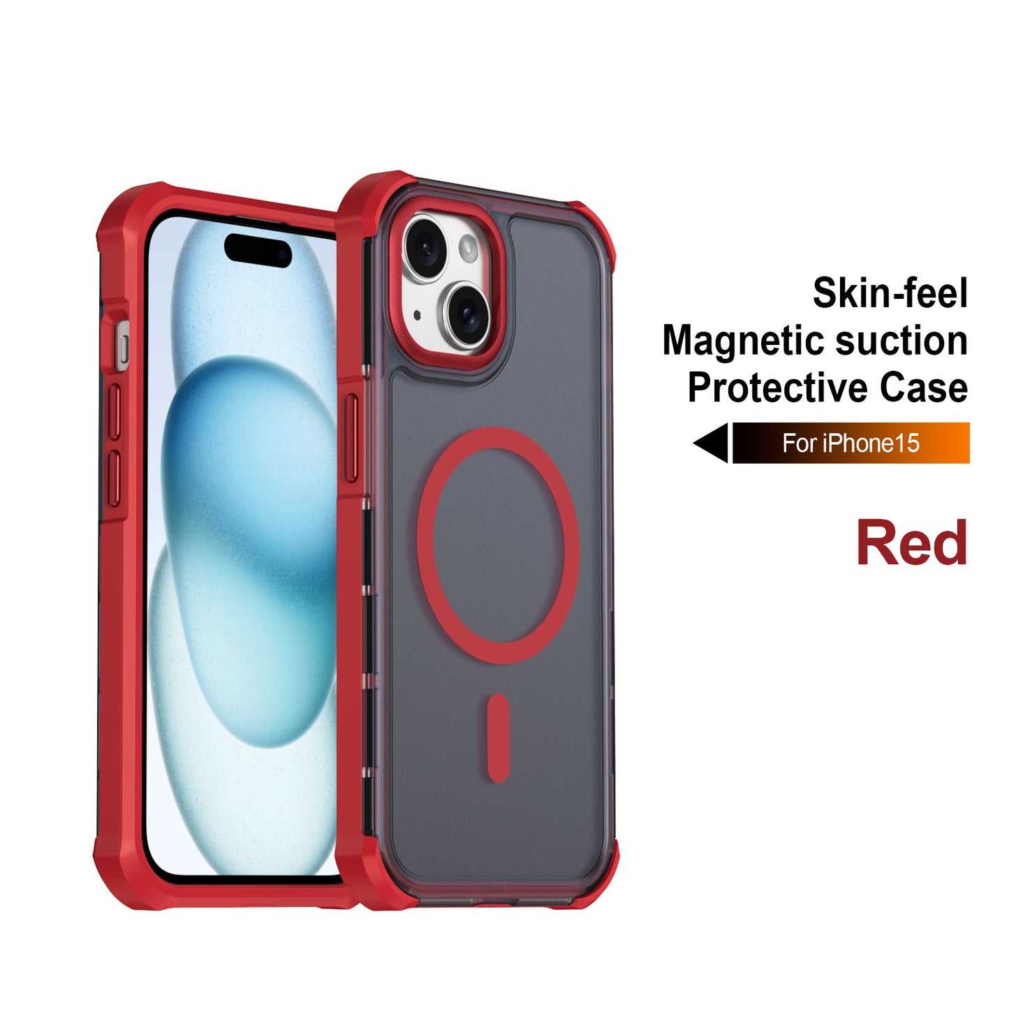 For iPhone 15 Magnetic Case Electroplated Frame Skin-touch TPU+PC Phone Cover