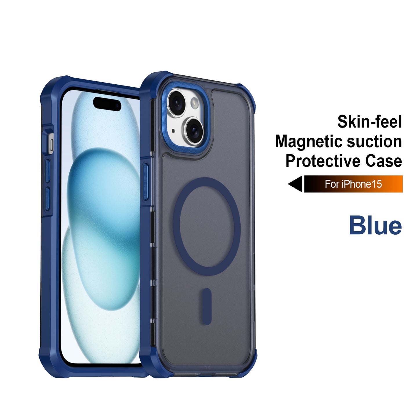 For iPhone 15 Magnetic Case Electroplated Frame Skin-touch TPU+PC Phone Cover