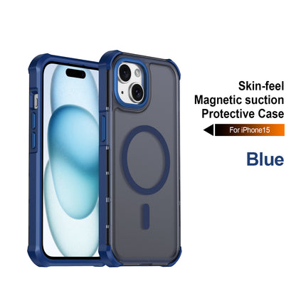 For iPhone 15 Magnetic Case Electroplated Frame Skin-touch TPU+PC Phone Cover