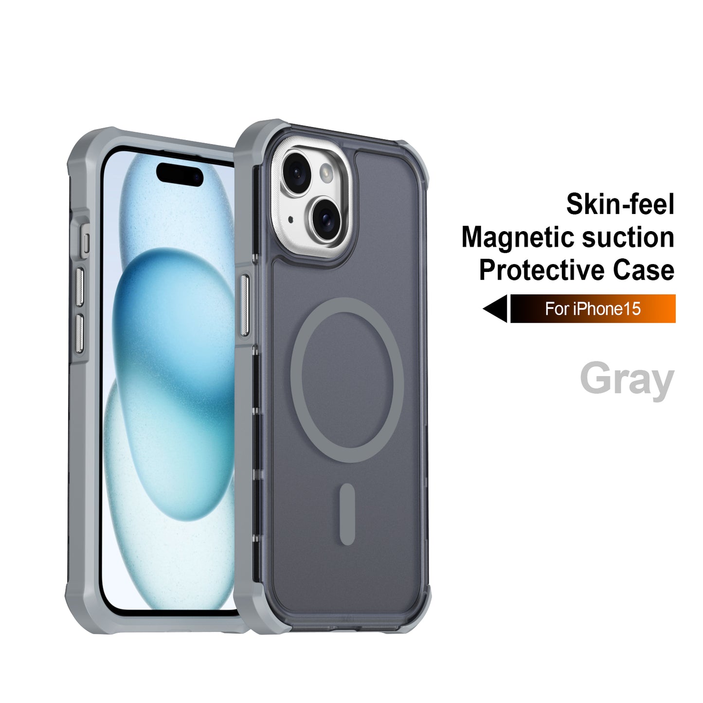 For iPhone 15 Magnetic Case Electroplated Frame Skin-touch TPU+PC Phone Cover